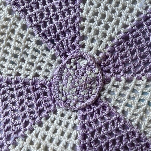 VTG Hand-Crocheted Round Pillow | Lavender & White Pinwheel Pattern | Refreshed - Picture 3 of 9